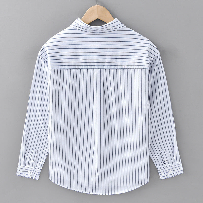 Casual Embroidered Striped Shirt Men's Clothing Simple All-match Japanese Style Spring And Autumn Cotton Long-sleeved Shirt Men's Trendy C11