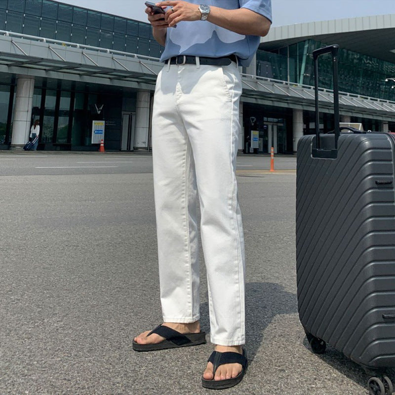Summer Thin White Jeans Men's Korean-style Trendy Straight Casual Pants All-match Slim Long Pants