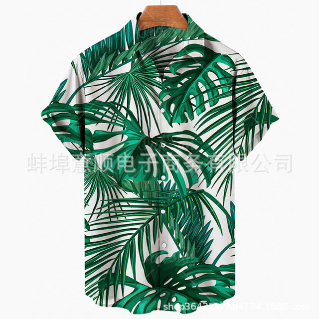 Men's Casual Slim Fashion 3D Printing Short-sleeved Shirt Men