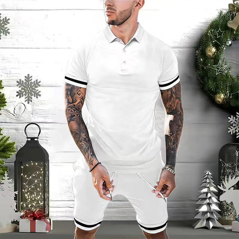 Men's Lapel Button Polo Short-sleeved Shorts Two-piece Set Sports Leisure European And American Suits