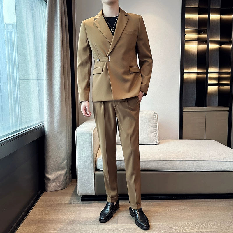 Light Familiar Simple Personality Niche Design Small Suit Men's Slim Business Casual Jacket Korean Version Youth Handsome Suit