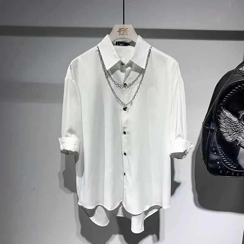 Light Mature Casual Trendy Men's Quarter-sleeved Handsome Shirt Summer New Loose Hairstylist Style Shirt Men's Trend