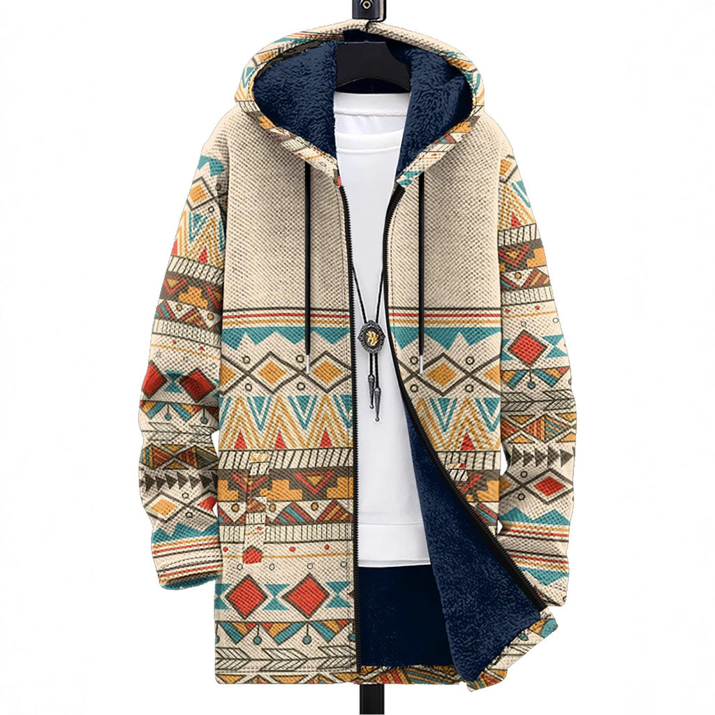 Cross-Border Retro Series Multi-Color Pattern 3D Printing Digital Printing Hooded Sweatshirt Brown Lining Cotton Jacket