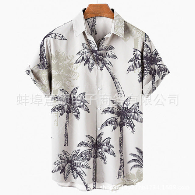 Men's Casual Slim Fashion 3D Printing Short-sleeved Shirt Men