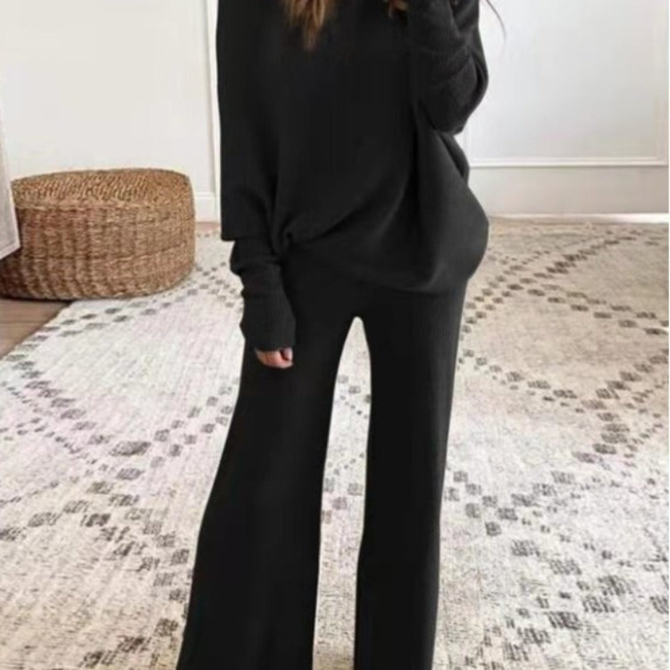 Women's Spring And Autumn Casual Solid Color Off-shoulder Women's Knitted Suit