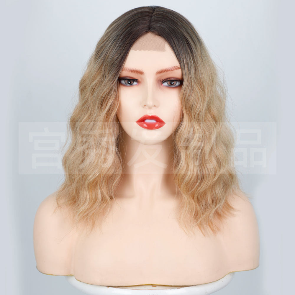 Viviane Front Lace Wig Middle Split  Dyed Water Ripple Short Curly Hair