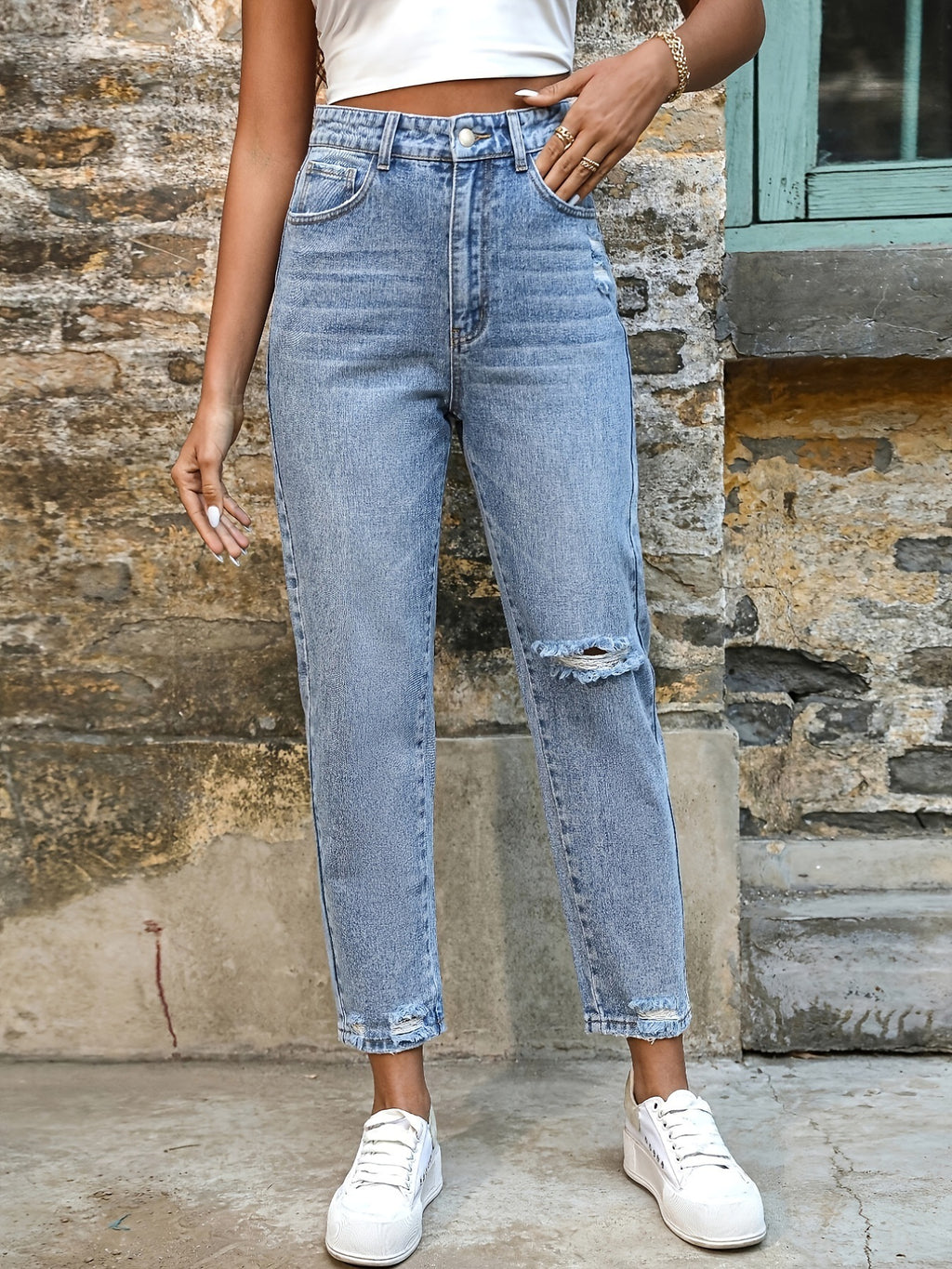 Jeans Slim-fit Ripped Denim Leggings Casual Pants