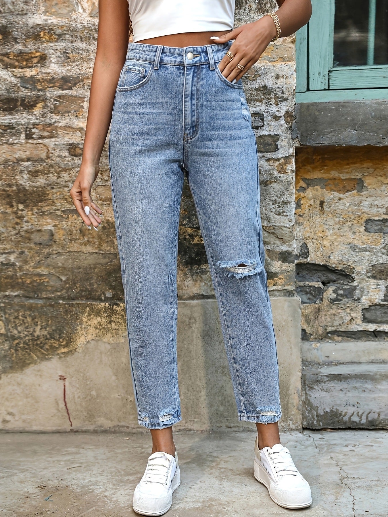 Jeans Slim-fit Ripped Denim Leggings Casual Pants