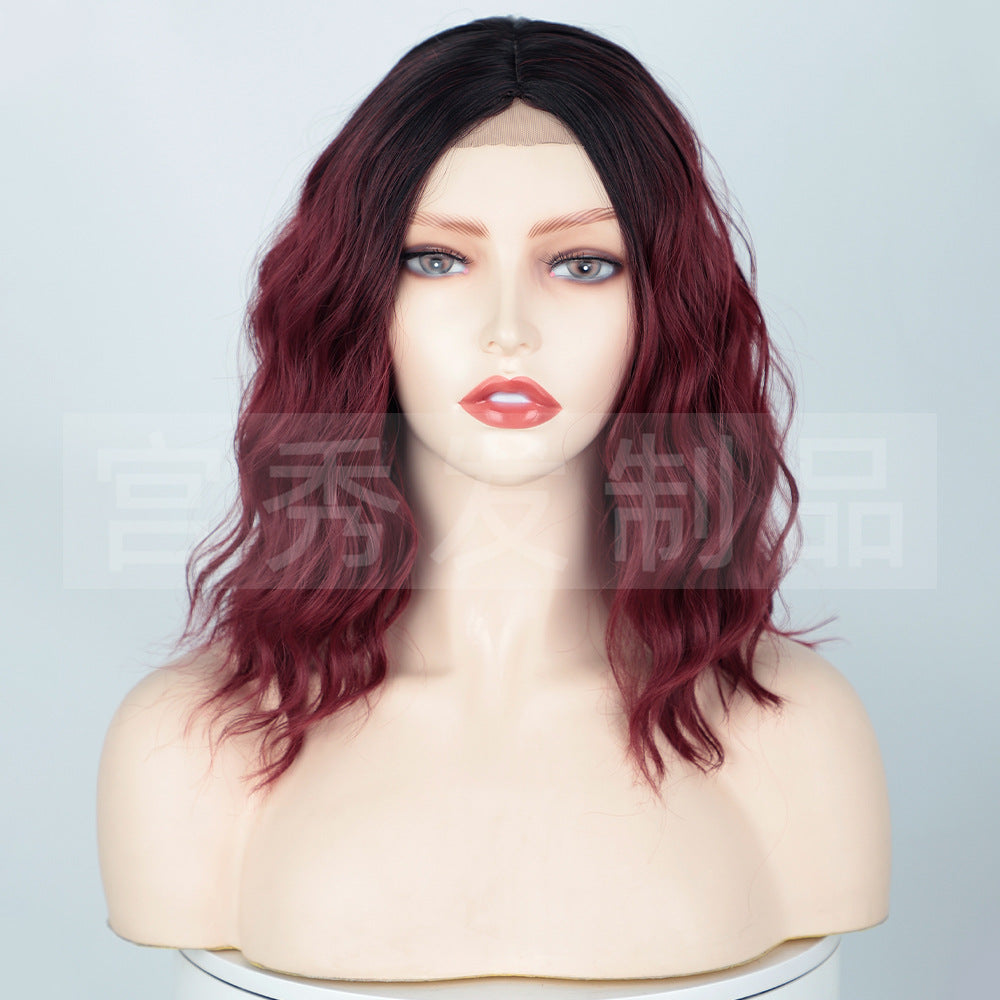 Viviane Front Lace Wig Middle Split  Dyed Water Ripple Short Curly Hair