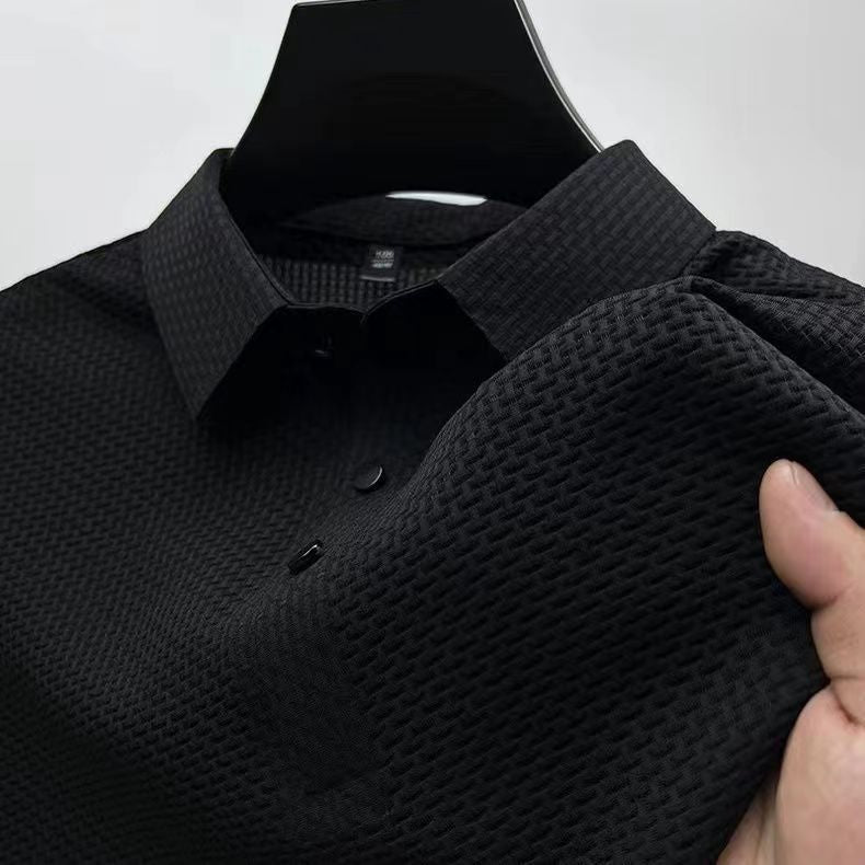 High-end Mesh Ice Silk Short-sleeved Summer Men's Shirt Collar Solid Color Paul Slip Material Polo Shirt Half-sleeved Men's Clothing