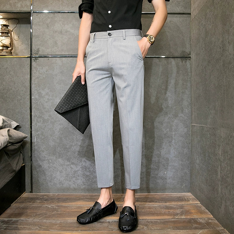 Draping Trousers Men's Summer Thin Korean Version Of The Trendy Business Suit Pants Slim Feet Casual Nine-point Suit Pants