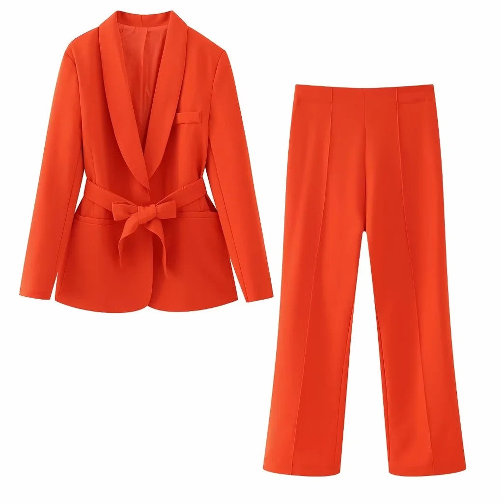 Women's Clothing French Style With Belt Dress Small Suit Jacket + Casual Trousers Suit
