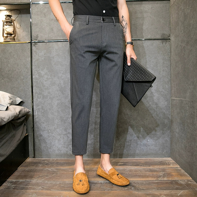 Draping Trousers Men's Summer Thin Korean Version Of The Trendy Business Suit Pants Slim Feet Casual Nine-point Suit Pants