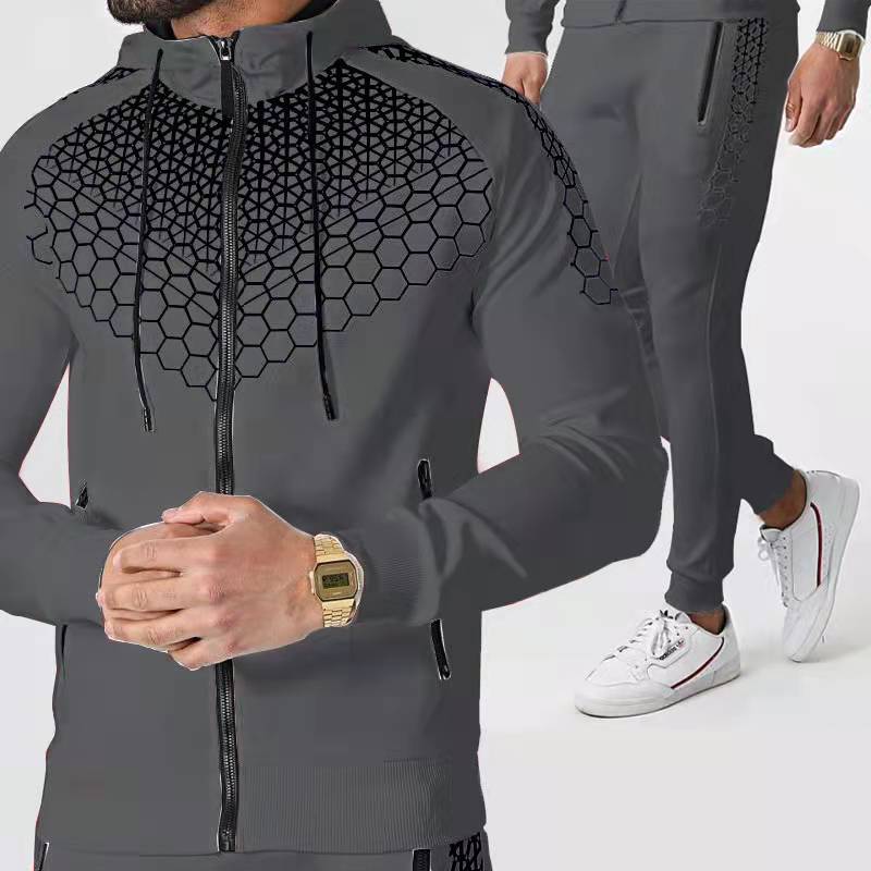 New European And American Hooded Sportswear Men's Jacket Casual Trousers Suit