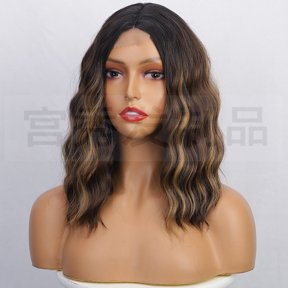 Viviane Front Lace Wig Middle Split  Dyed Water Ripple Short Curly Hair