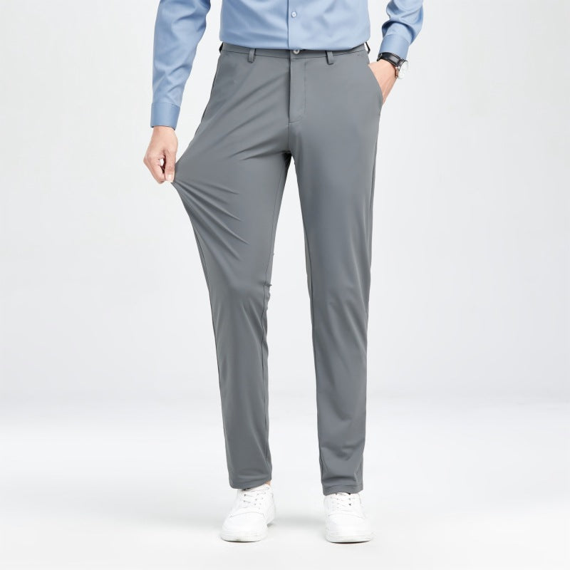 Thin Casual Pants Men's Straight Loose Slim Elastic Casual Suit Pants Business Formal Suit Ice Silk Pants