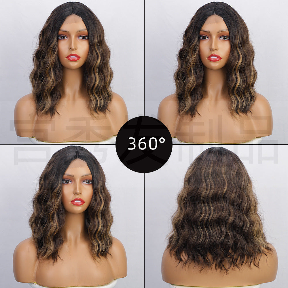 Viviane Front Lace Wig Middle Split  Dyed Water Ripple Short Curly Hair