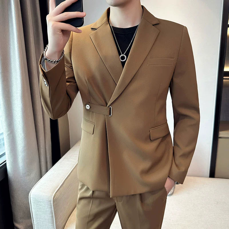 Light Familiar Simple Personality Niche Design Small Suit Men's Slim Business Casual Jacket Korean Version Youth Handsome Suit