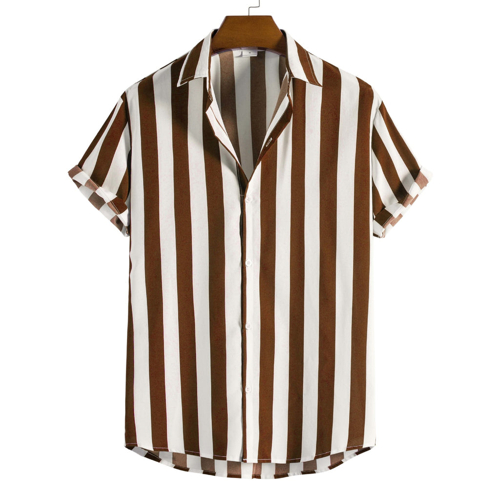 New Men's Fashion Casual Short-sleeved Printed Striped Shirt