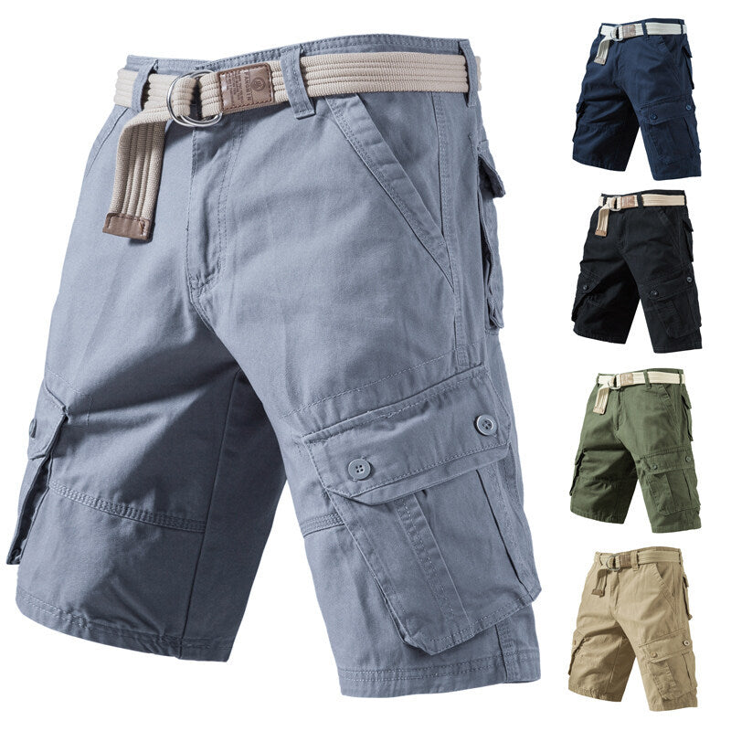 Summer New Solid Color Tooling Five-point Pants Thin Men's Youth Loose All-match Pure Cotton Washed Casual Shorts