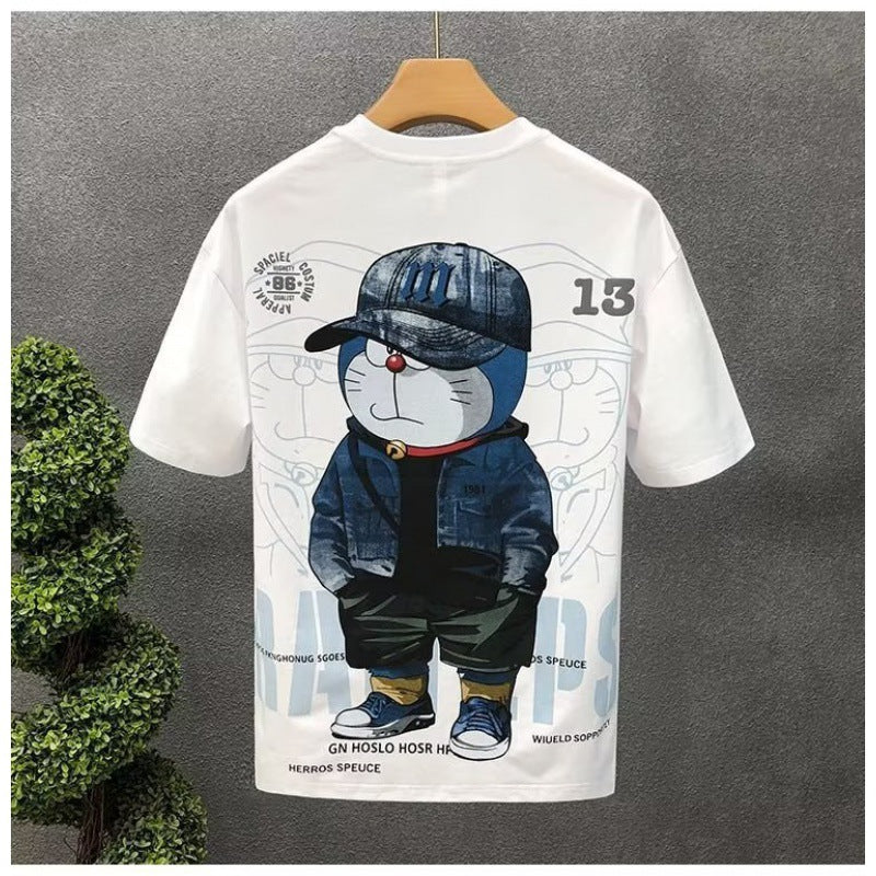 Youth Printed Men's Short Sleeve T-shirt Half Sleeve Summer Men's Handsome Fashion Brand Cartoon T-shirt Top Summer