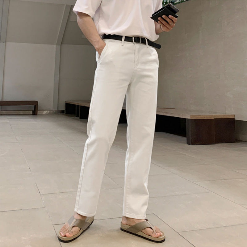 Summer Thin White Jeans Men's Korean-style Trendy Straight Casual Pants All-match Slim Long Pants