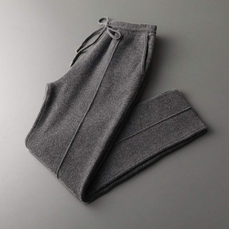 Autumn And Winter New Pure Color Wool Pants Men's Four-flat Thickened Cashmere Knitted Casual Pants Close-up Ankle-tied Pants