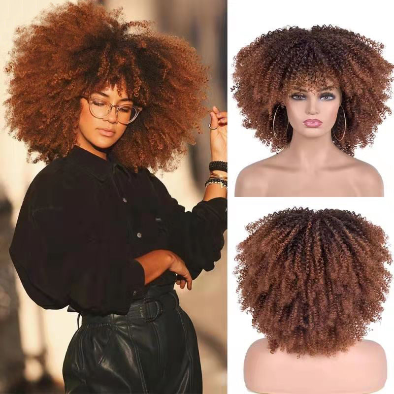 Cross-border European And American Chemical Fiber Wigs Full Head Hair Hair Female Manufacturers African Small Curly Hair Wigs Headgear
