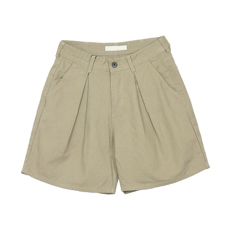 ASCLO Summer Shorts Khaki Casual Wide-leg Pants Korean Style Trendy Pleated Workwear Straight Pants For Boys