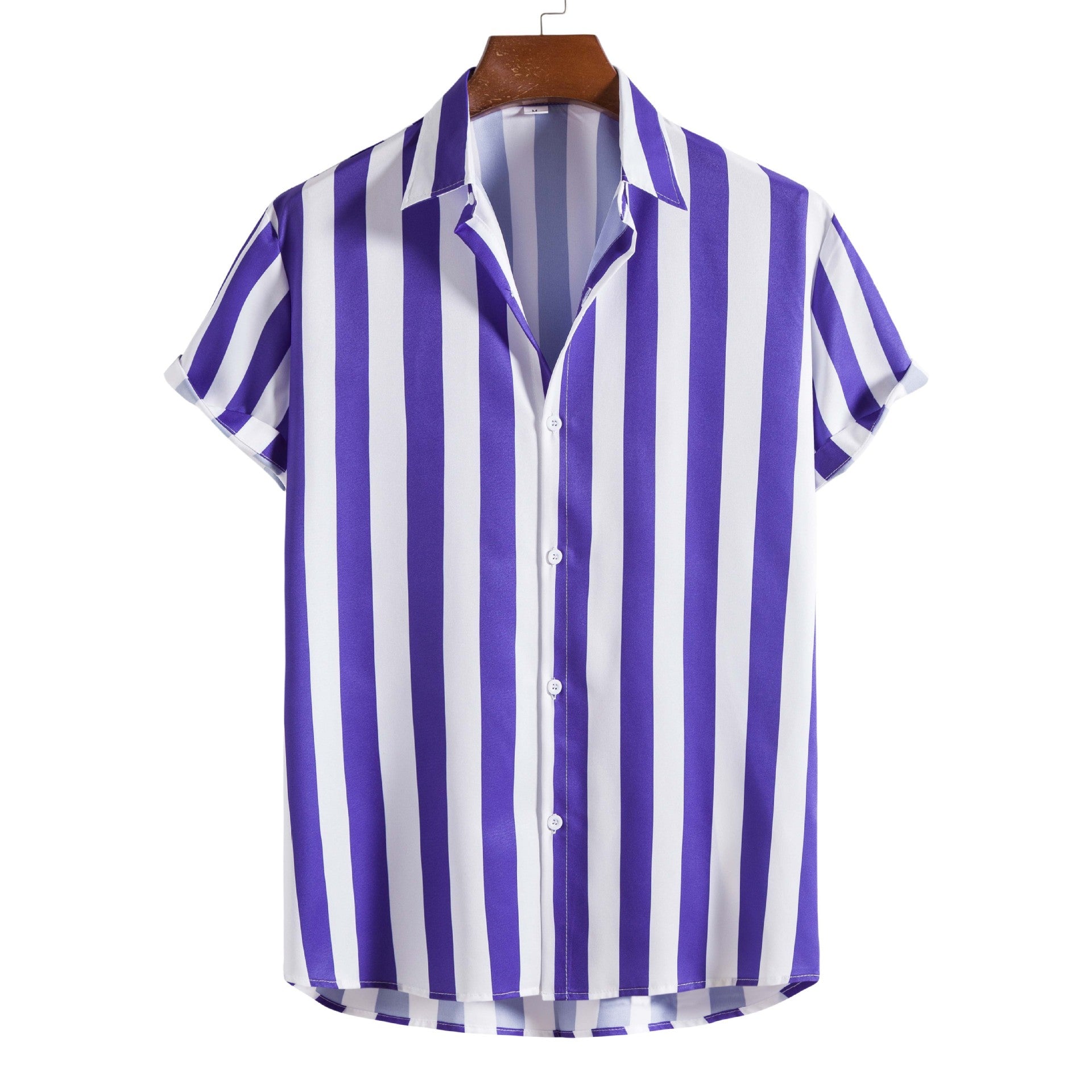 New Men's Fashion Casual Short-sleeved Printed Striped Shirt