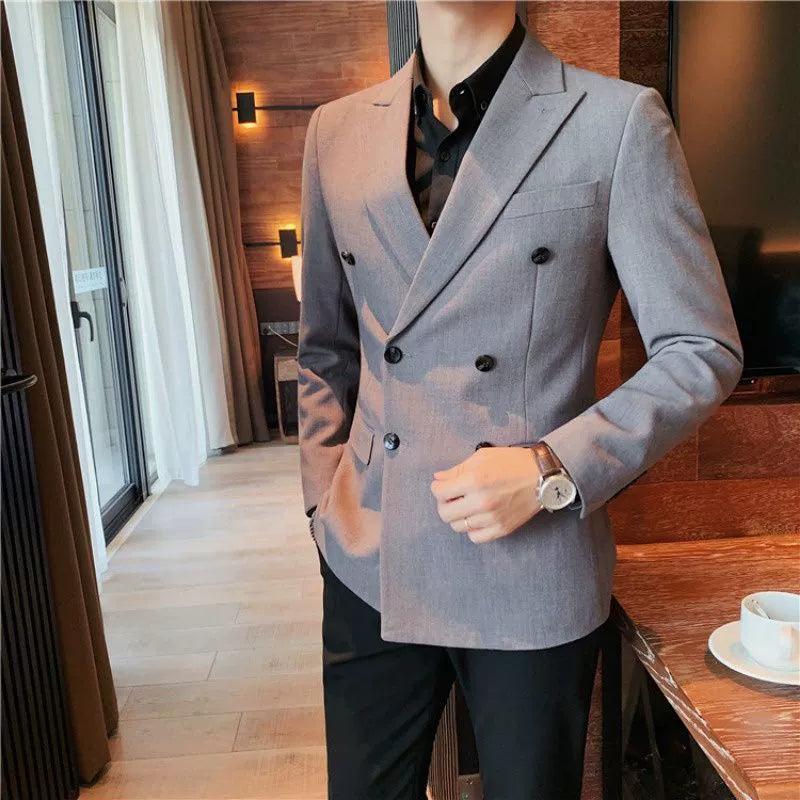 Double-breasted Casual Suit Jacket Men&amp;amp;amp;#039;s Slim-fit Trendy British Style Men&amp;amp;amp;#039;s Single Western High-end Professional Suit Jacket