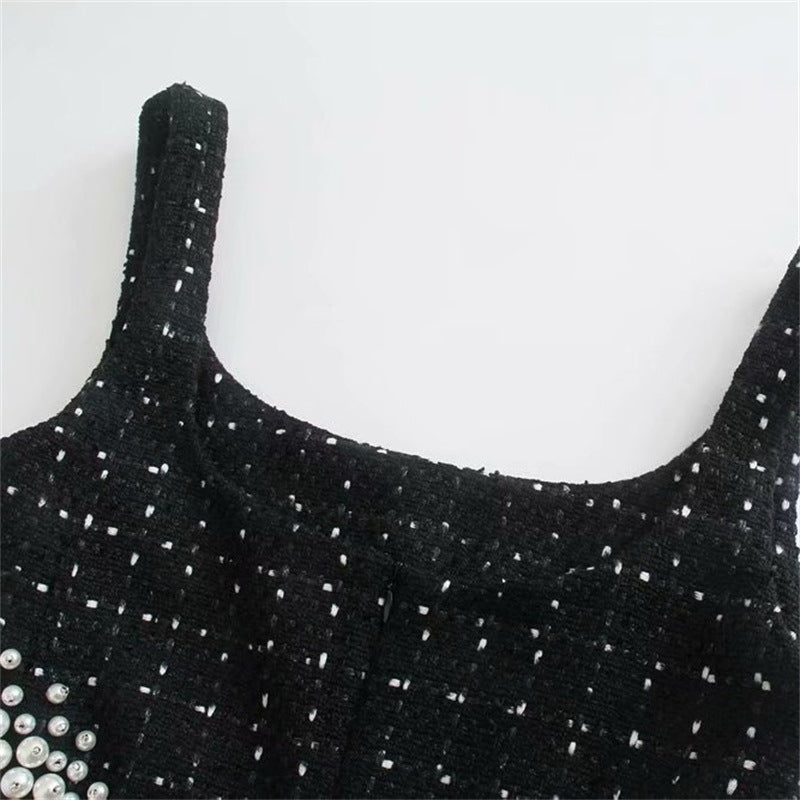 New  Women's Clothing Wholesale Imitation Pearl Decorative Coarse Woven Waist Sling Dress