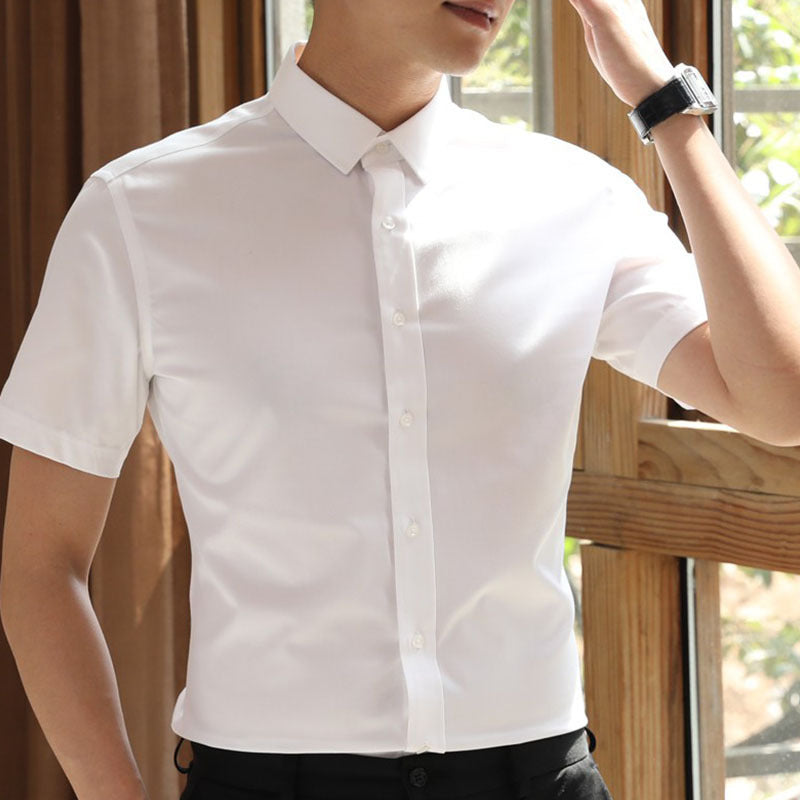White Shirt Men's Short-sleeved Business Formal Wear Korean Version Of Slim Youth Shirt Summer Large Size Non-ironing Professional Solid Color Shirt