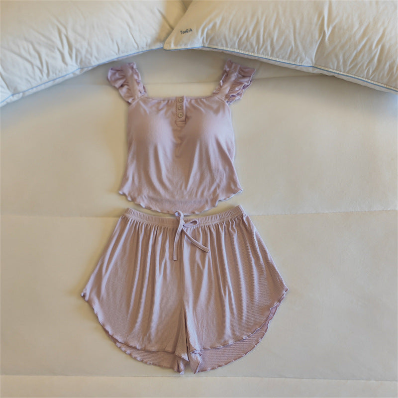 Pajamas Women's Summer With Chest Pad One-piece Sling Shorts Two-piece Thin Internet Popular Pure Style Modal Home Clothes