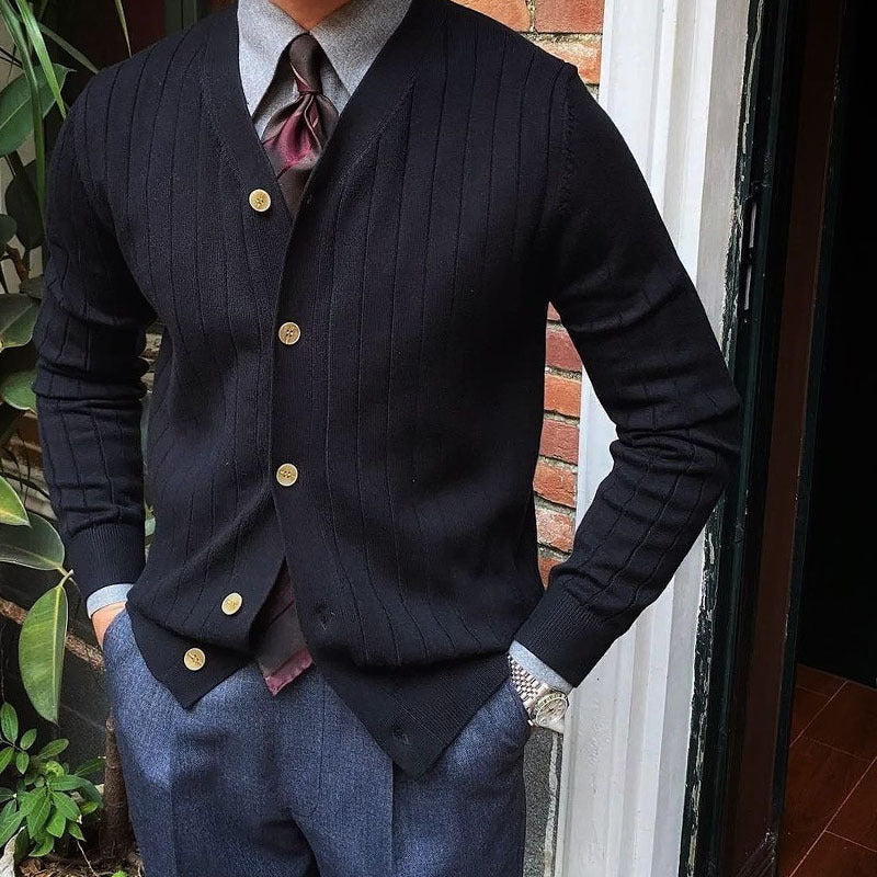 Autumn And Winter Knitted Cardigan Men's Casual V-neck Button Sweater Solid Color Coat Men