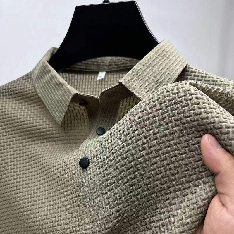 High-end Mesh Ice Silk Short-sleeved Summer Men's Shirt Collar Solid Color Paul Slip Material Polo Shirt Half-sleeved Men's Clothing