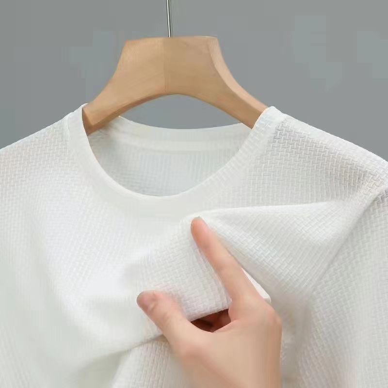 High-end Mesh Ice Silk Short-sleeved Summer Men's Shirt Collar Solid Color Paul Slip Material Polo Shirt Half-sleeved Men's Clothing