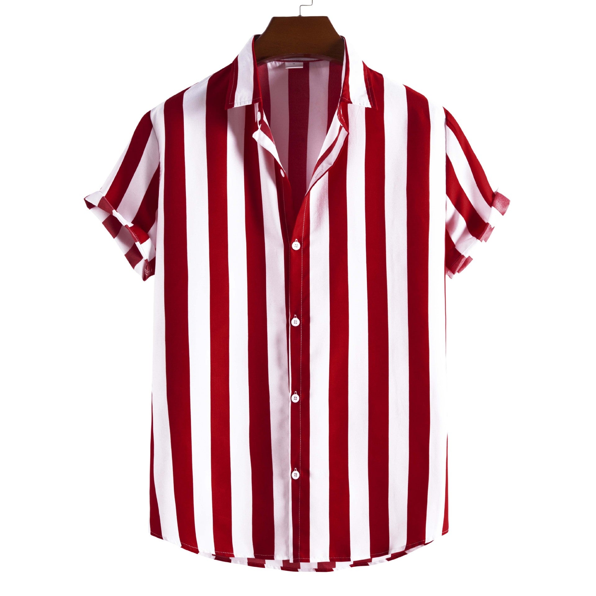 New Men's Fashion Casual Short-sleeved Printed Striped Shirt