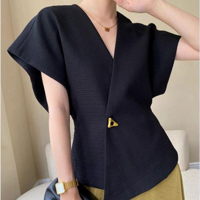 One-Button Vest Suit Fashionable French Elegant Top Asymmetrical Vest Tight Waist Slimming Shoulder Sleeve Women