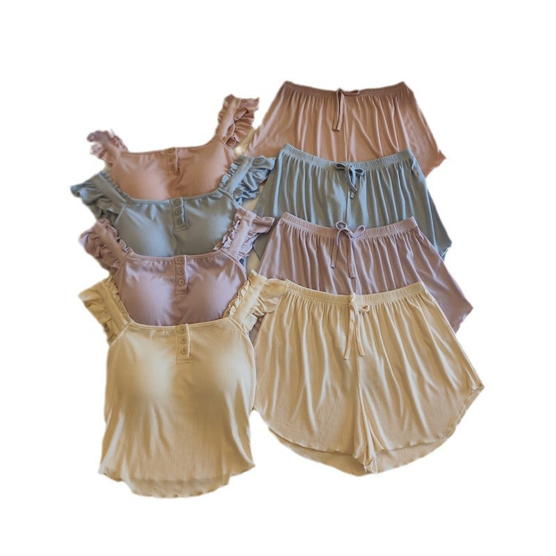 Pajamas Women's Summer With Chest Pad One-piece Sling Shorts Two-piece Thin Internet Popular Pure Style Modal Home Clothes