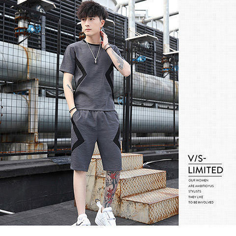 Cotton Brown Casual Trousers Summer Fashion Ordinary Non-hooded Short-sleeved