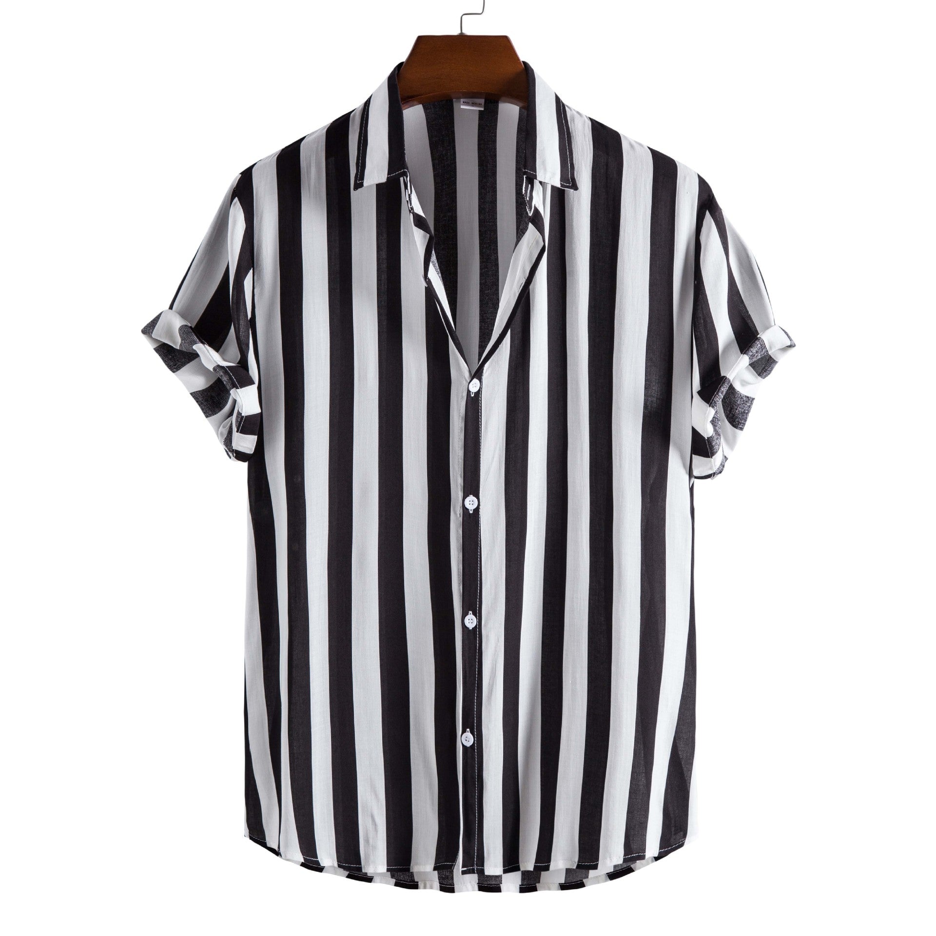 New Men's Fashion Casual Short-sleeved Printed Striped Shirt
