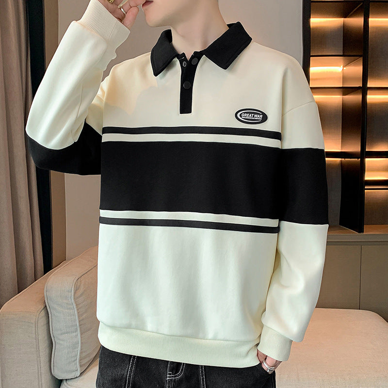 Men's Top New Men's Sweater Versatile Student Long-sleeved T-shirt Lapel Polo Shirt Sweater