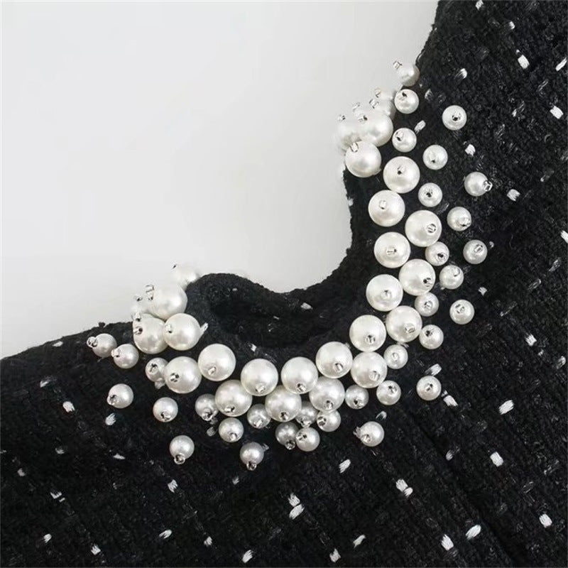New  Women's Clothing Wholesale Imitation Pearl Decorative Coarse Woven Waist Sling Dress