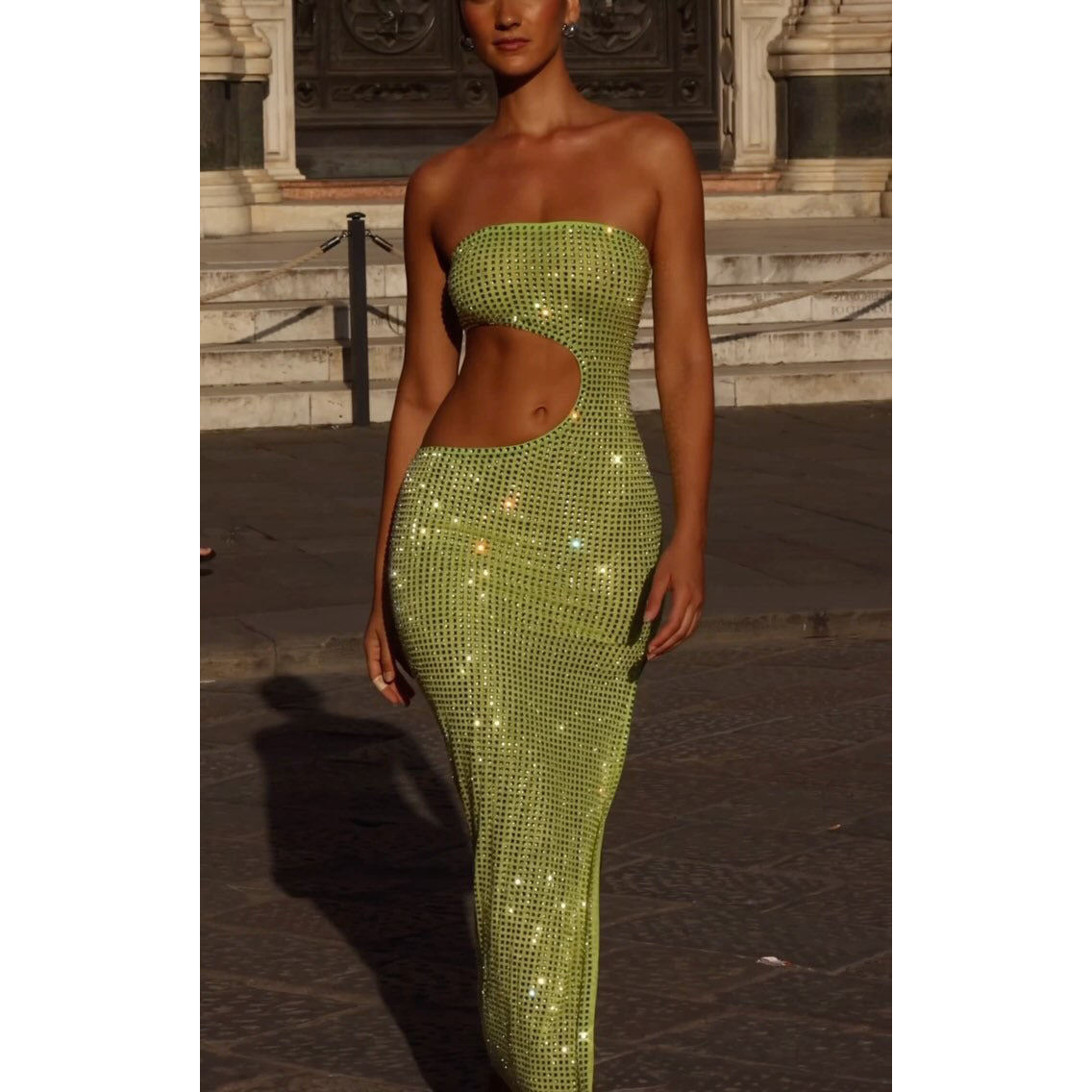 European And American Sexy Women's Cross-border Amazon New Sexy Strapless Rhinestone Shoulder Dress