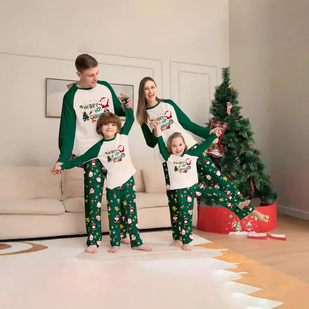 New Christmas Kid Green Crewneck Printed Comfortable Top-and-Down Clothes Amazon In Stock Adult Home Clothes