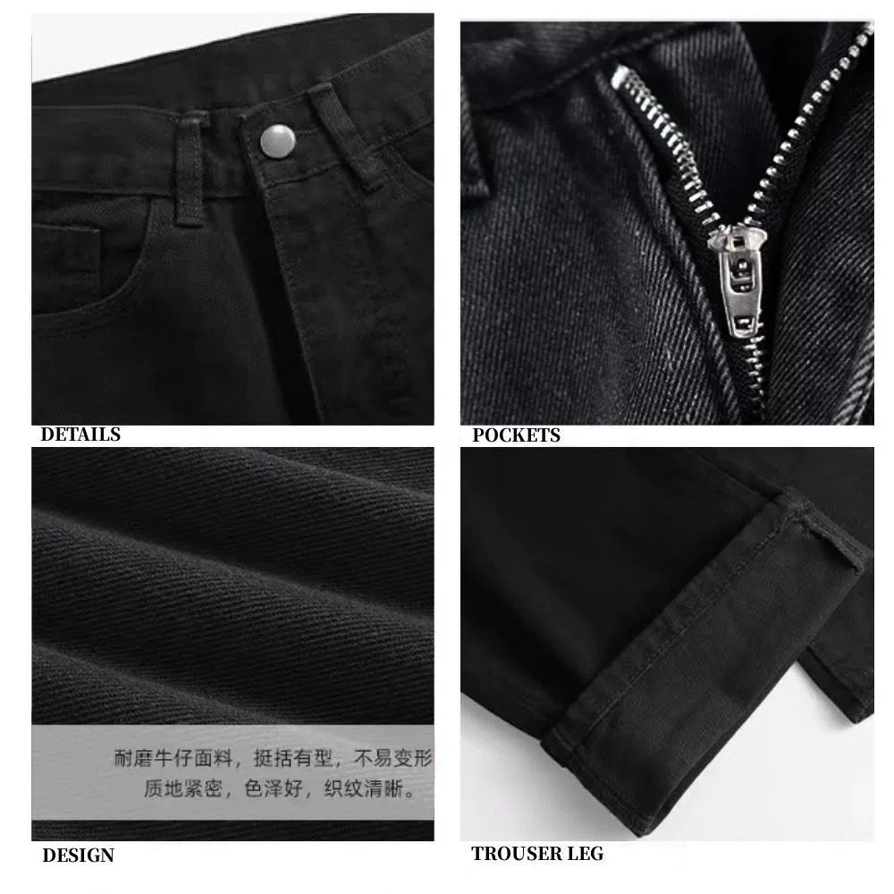 SWOONG American Retro Washed Black Jeans For Men And Women Ins High Street Straight Loose Casual Trousers For Autumn