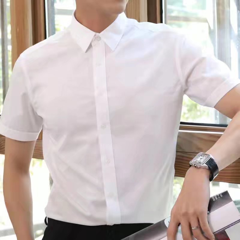 White Shirt Men's Short-sleeved Business Formal Wear Korean Version Of Slim Youth Shirt Summer Large Size Non-ironing Professional Solid Color Shirt