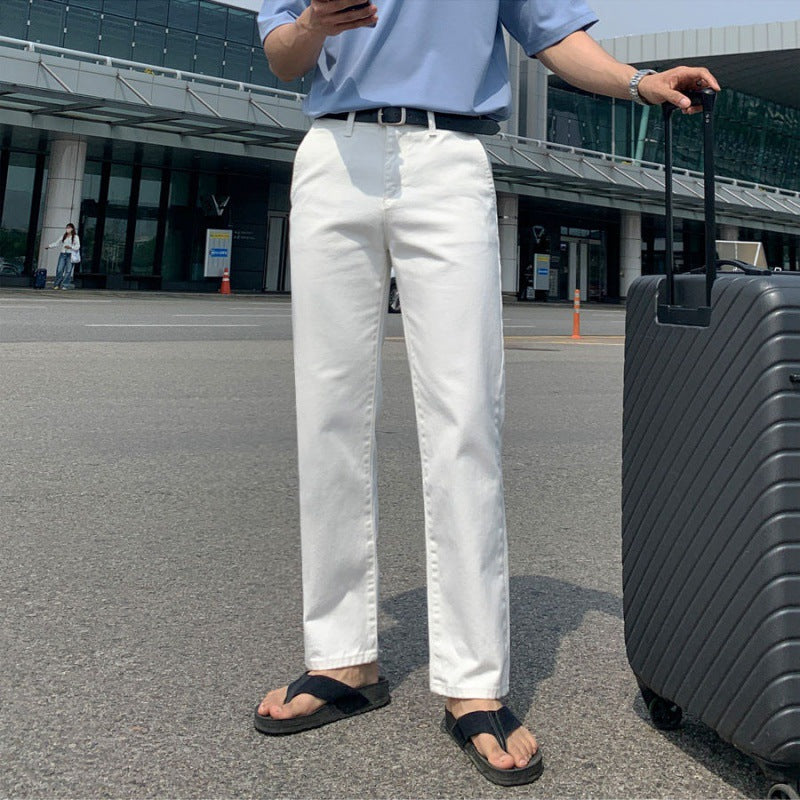 Summer Thin White Jeans Men's Korean-style Trendy Straight Casual Pants All-match Slim Long Pants