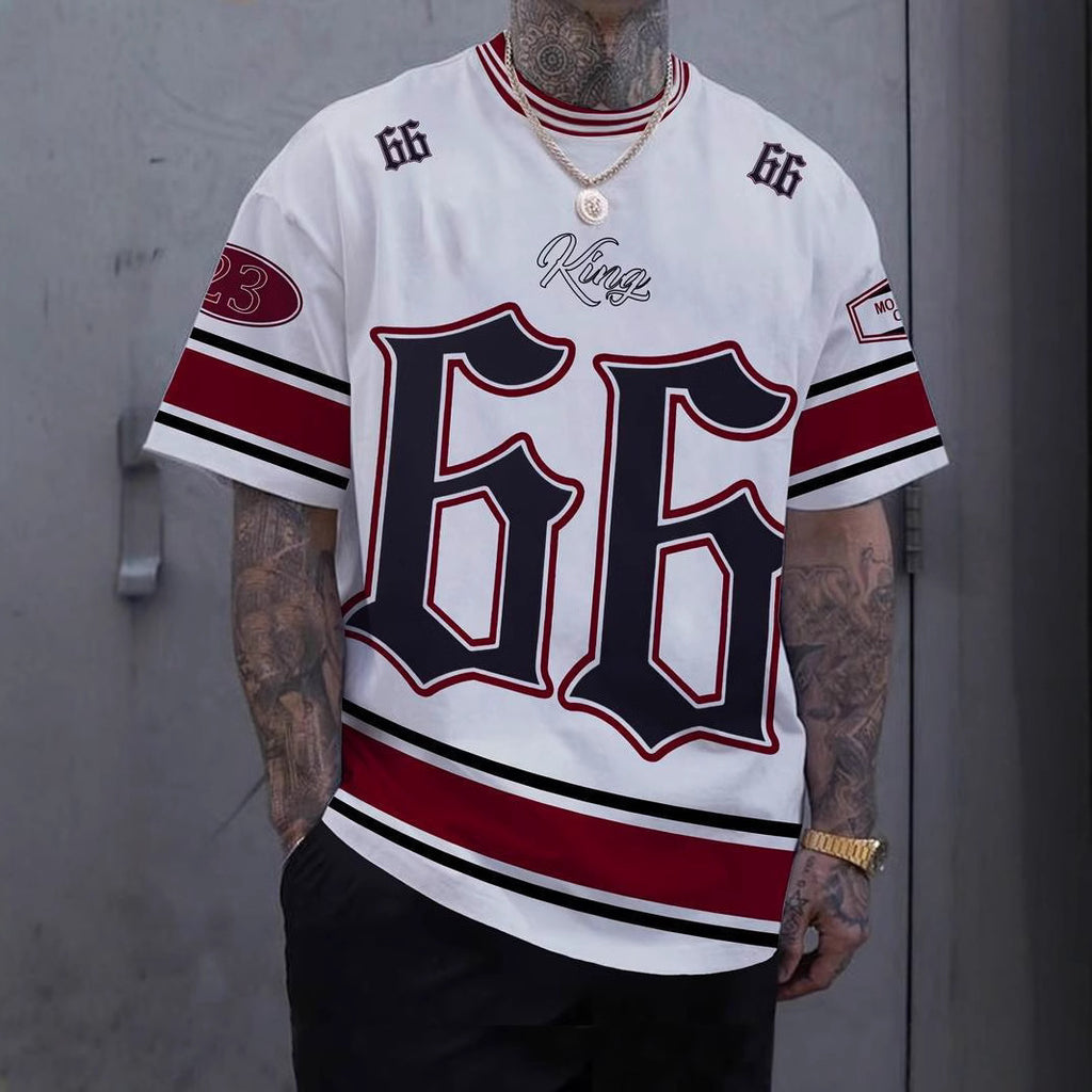 Amazon Cross-border 3D Digital Printing 66 Ball Wear T-Shirt European And American Casual Summer Round Neck Men's Short Sleeve